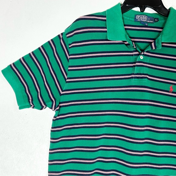 Polo Ralph Lauren | green multicolored striped polo shirt short sleeve red blue - Picture 5 of 16